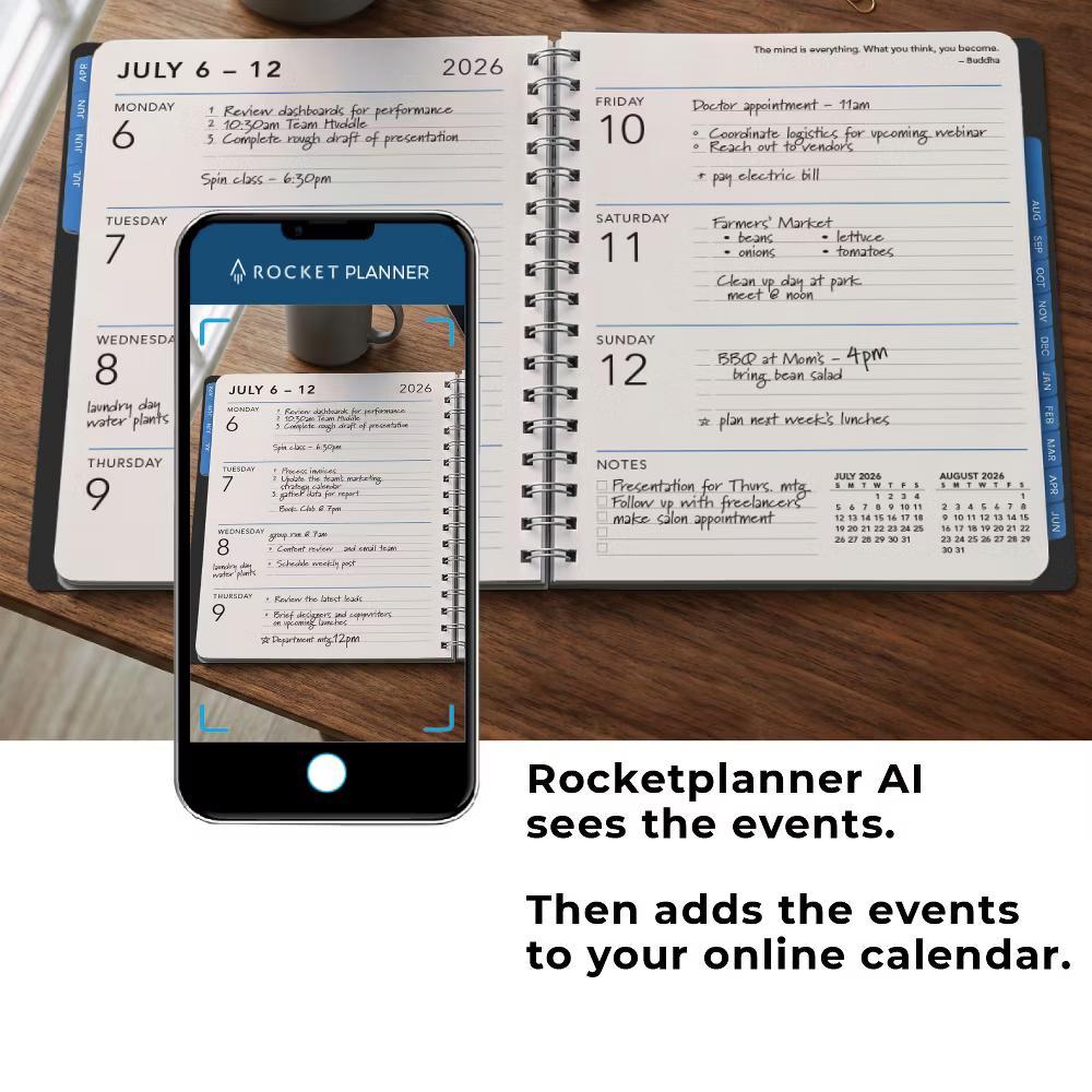 Excello Brands Rocketplanner App Large Print Academic Planner 2026-2027, 15 Month 8.5 11 Black Smart Planner, Scan Events,Outlook Google Apple - Image 3
