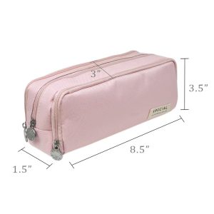 Large Capacity Pencil Case, 3 Compartment Pencil Pouch for Stationery Pens, Pink