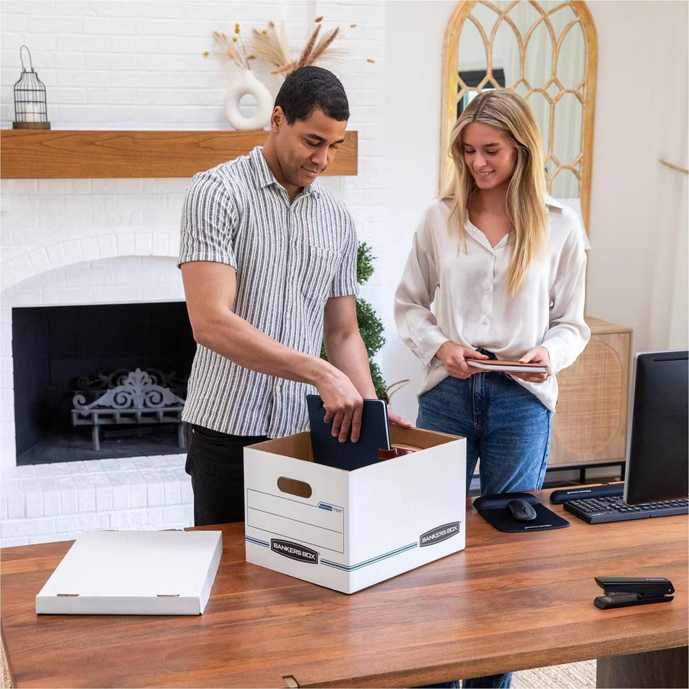 Bankers Box Storage File Letter/Legal 12"x10"x15" 8pk White - Fellowes: Cardboard File Boxes with Lids, Paperboard Core - Image 2