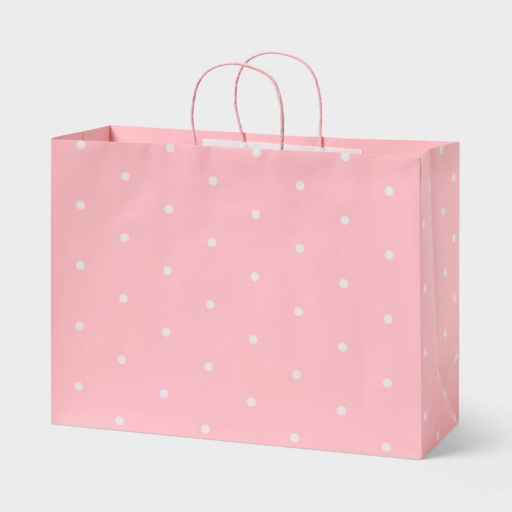 Large Polka Dot Gift Bag Pink/White - Image 2