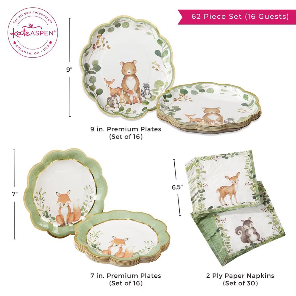 Woodland Baby 62 Piece Party Tableware Set (16 Guests) | 00250NA-KIT - Image 4