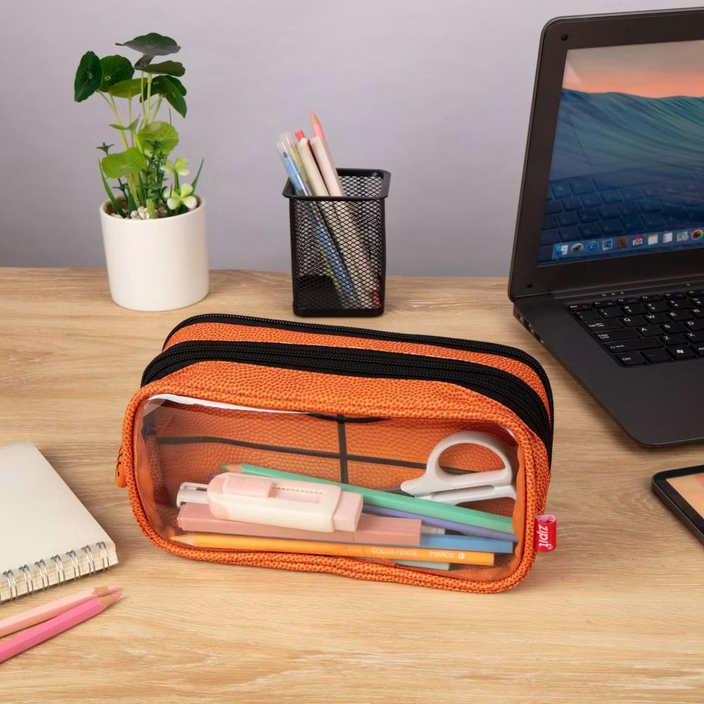 ZIPIT Orange Basketball Double Zip Pencil Pouch - Image 6