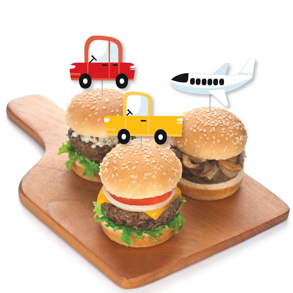 Cars, Trains, and Airplanes - Dessert Cupcake Toppers - Transportation Birthday Party Clear Treat Picks - Set of 24 - Image 3
