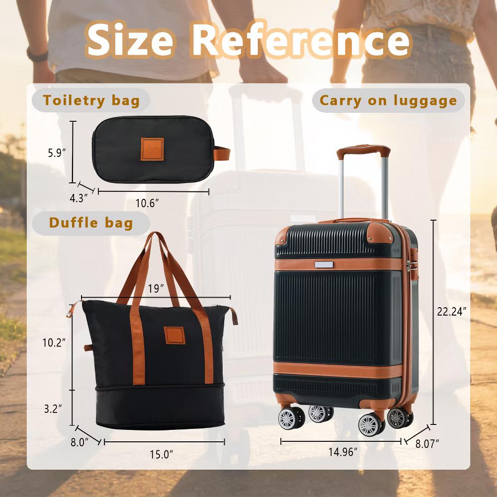 3 PCS ABS Lightweight Hard Shell Carry on Luggage(20") with Travel Bag, Spinner Wheels and TSA Lock - ModernLuxe - Image 9