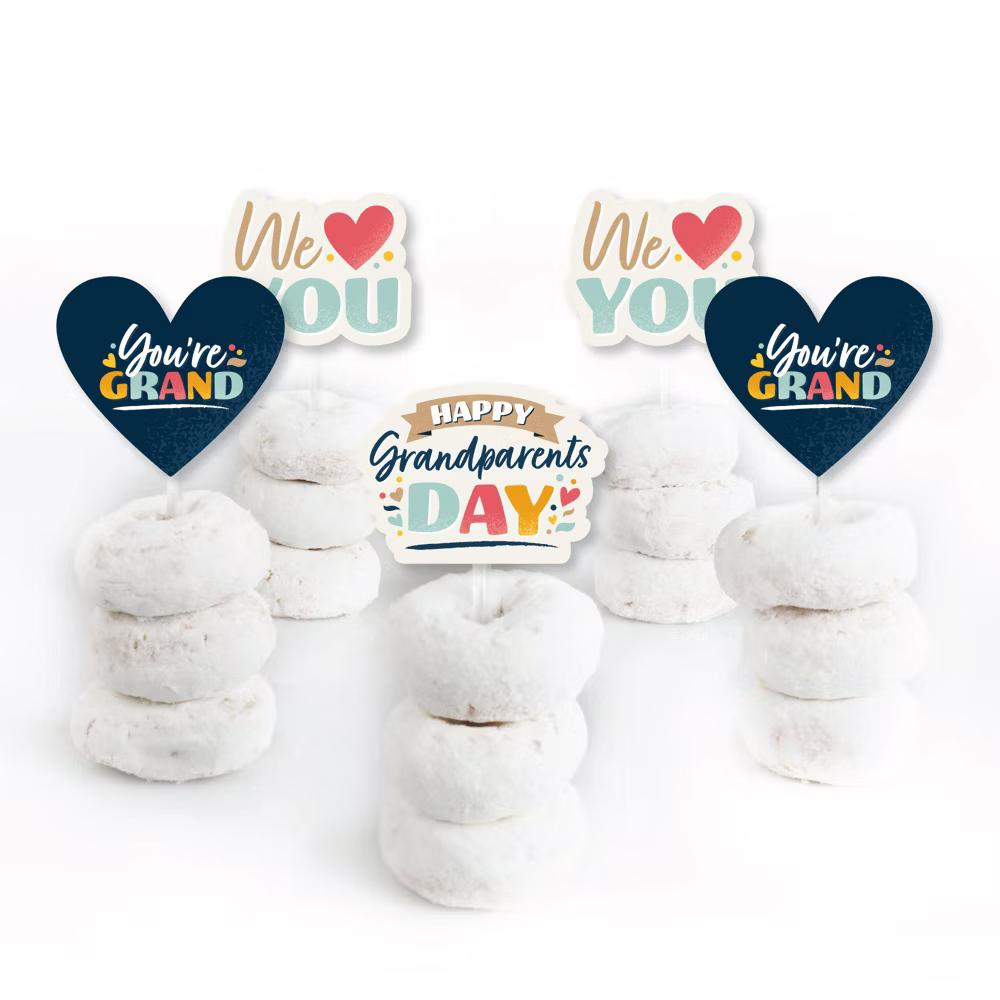 Happy Grandparents Day - Dessert Cupcake Toppers - Grandma & Grandpa Party Clear Treat Picks - Set of 24 - Image 2