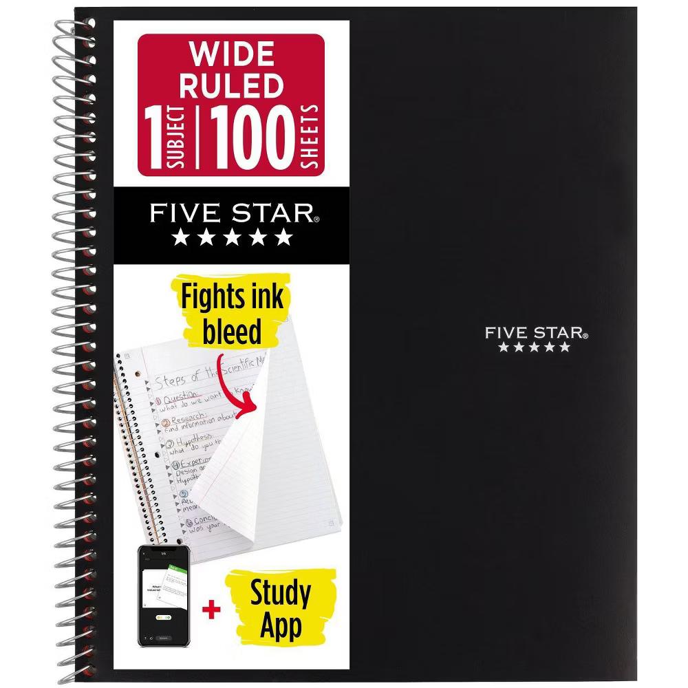 Five Star 8"x10.5" 1 Subject Wide Ruled Notebook Black 100 Pages - Image 5
