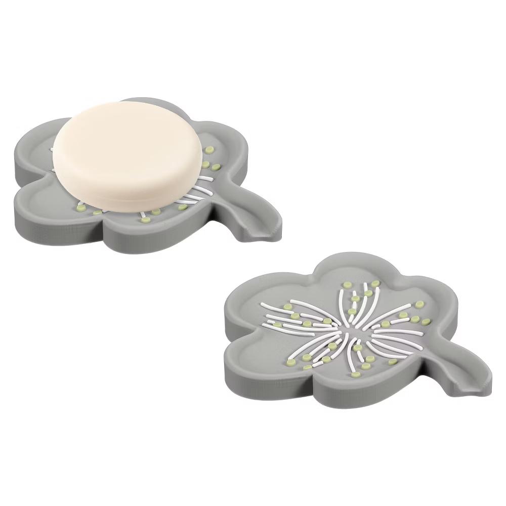 Silicone Soap Dish with Drain Spout, Portable Self Draining Flower Shape Soap Saver Holder - Image 21
