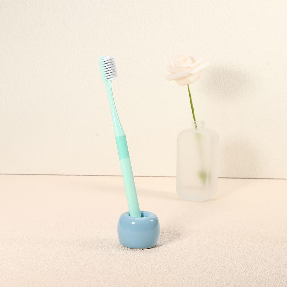 Bathroom Round Mini Ceramic Toothbrush Holder 1.65"x1.18" 2Pcs - Image 9