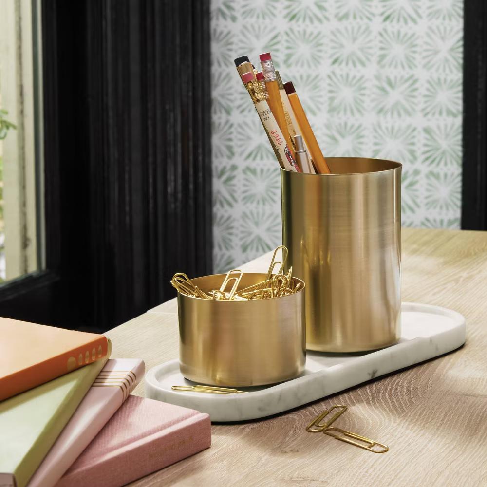Modular Desk Org Marble Tray and Metal Cups Set - Desk Organizer, Office Supplies, Pen & Pencil Holder - Image 2