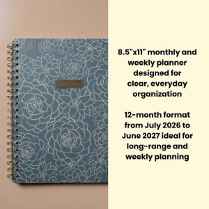 Evolve 12 Month 2026-2027 8.5" 11" Monthly and Weekly Planner - Navy Succulents