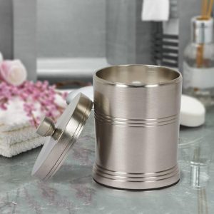 Dual Ridge Metal Bathroom Vanity Countertop Storage Organizer Canister Jar