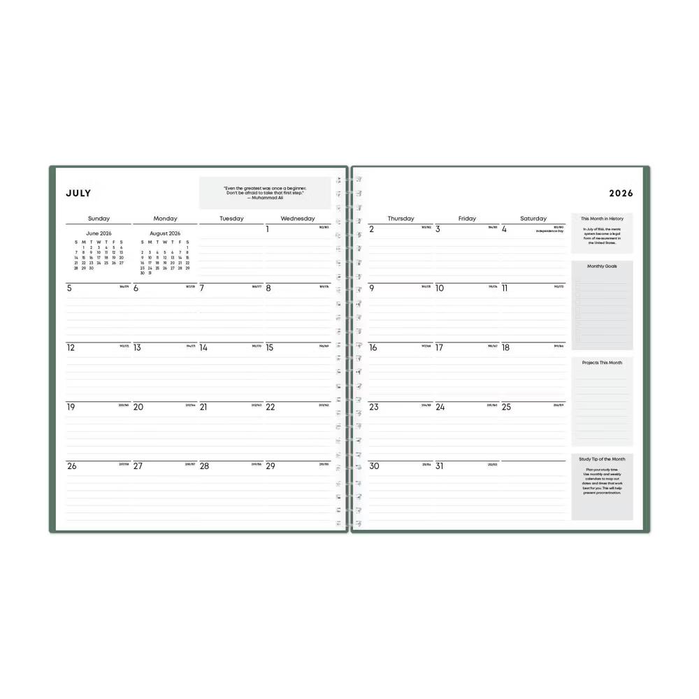 Blue Sky 8"x10" Student Planner AY 2026-2027 Weekly/Monthly Spiral Non-Tabbed Fern Green - Image 7