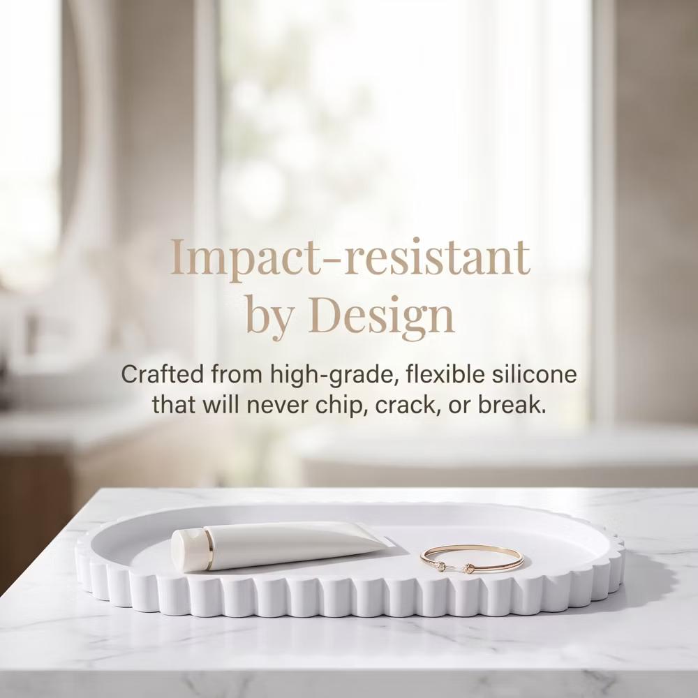 2Pc Round Silicone Vanity Tray Set Decorative Catchall Organizer for Bathroom Countertop Perfume White - Image 100