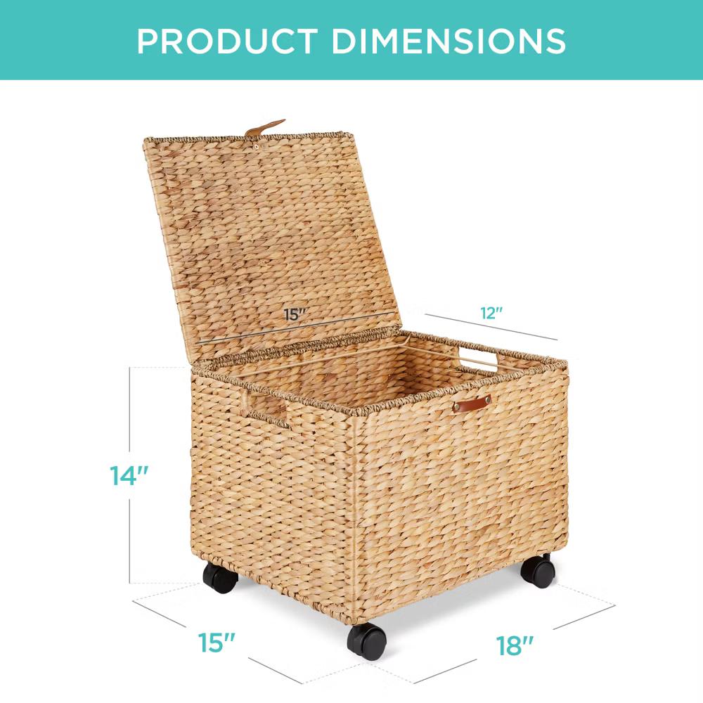 Best Choice Products Hyacinth Rolling Filing Cabinet Mobile Organizer Storage Basket w/ Lid, Locking Wheels - Natural - Image 21