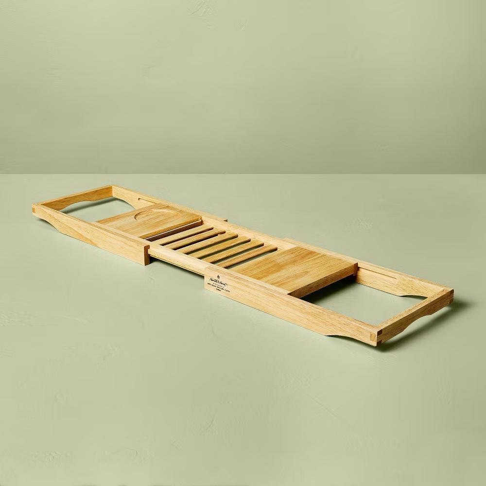 Expandable Wooden Bathtub Tray Natural - with Magnolia - Image 4