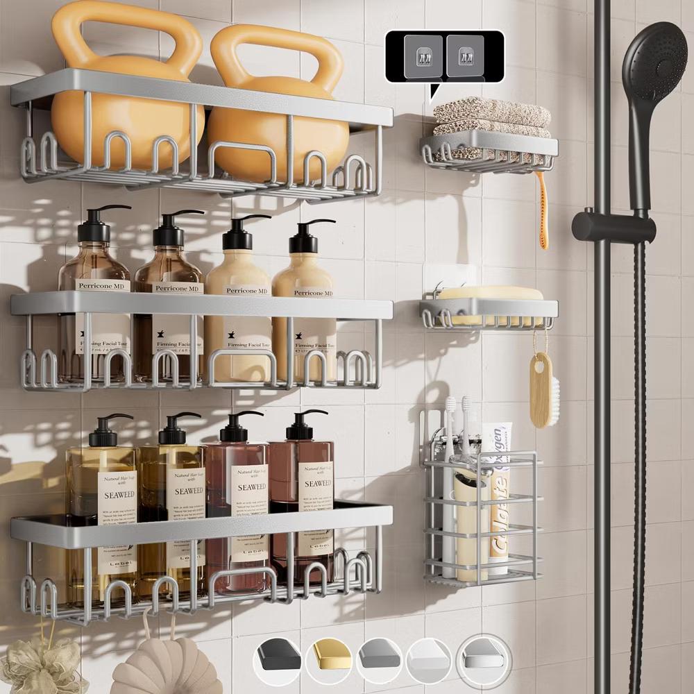 Veken Shower Caddy 6 Pack, No Drill Rustproof Waterproof Adhesive Shelf Organizer, Large Capacity Wall Mount Bathroom Rack for Kitchen Home - Image 15