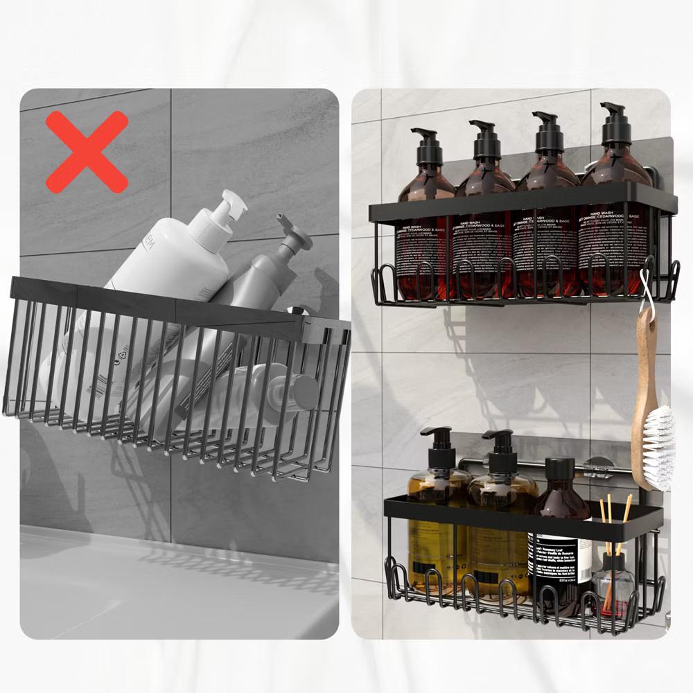 5-Pack Shower Caddy Set – Rustproof Stainless Wall Storage with Adhesive Mount for Bath or Sink - Image 2