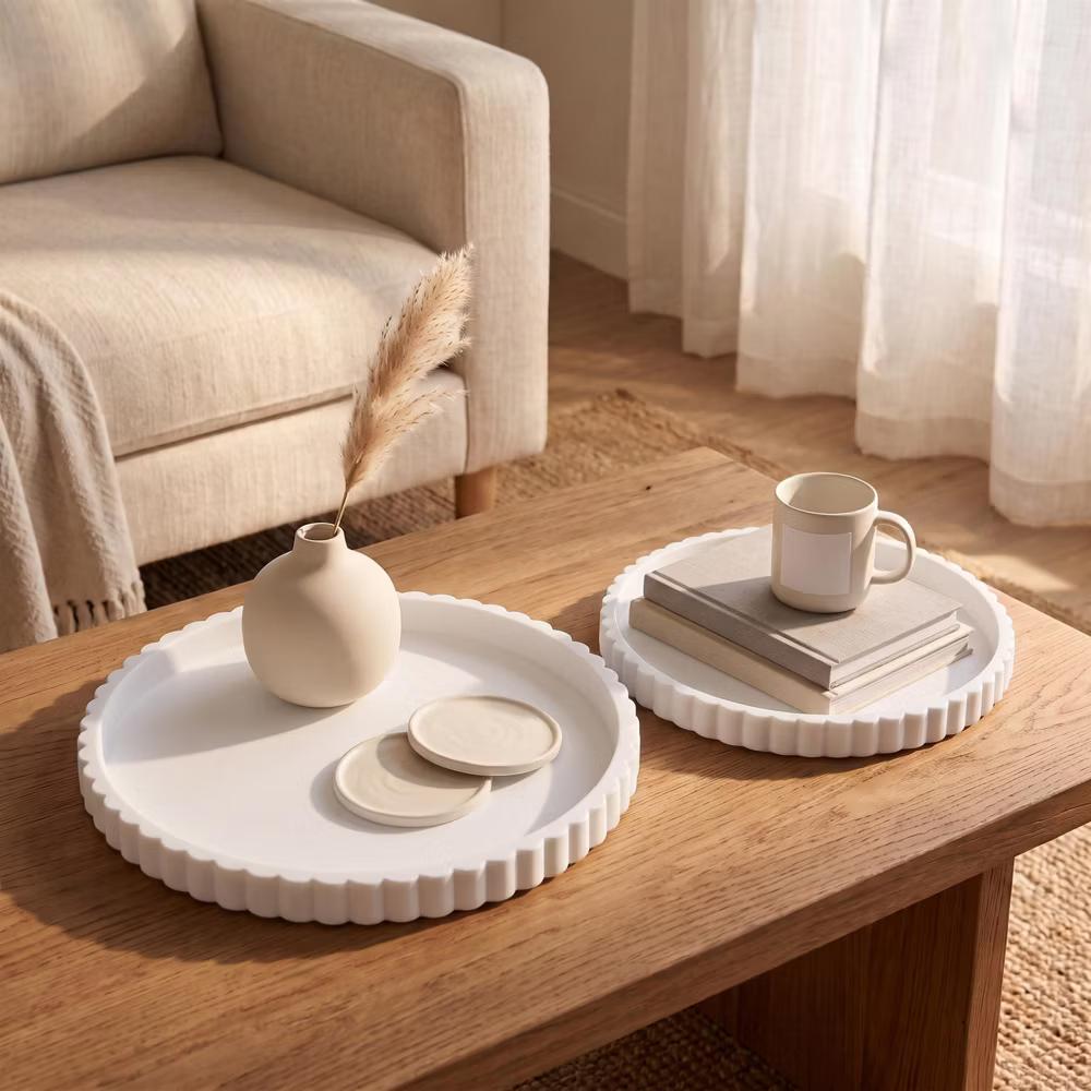 2Pc Round Silicone Vanity Tray Set Decorative Catchall Organizer for Bathroom Countertop Perfume White - Image 72