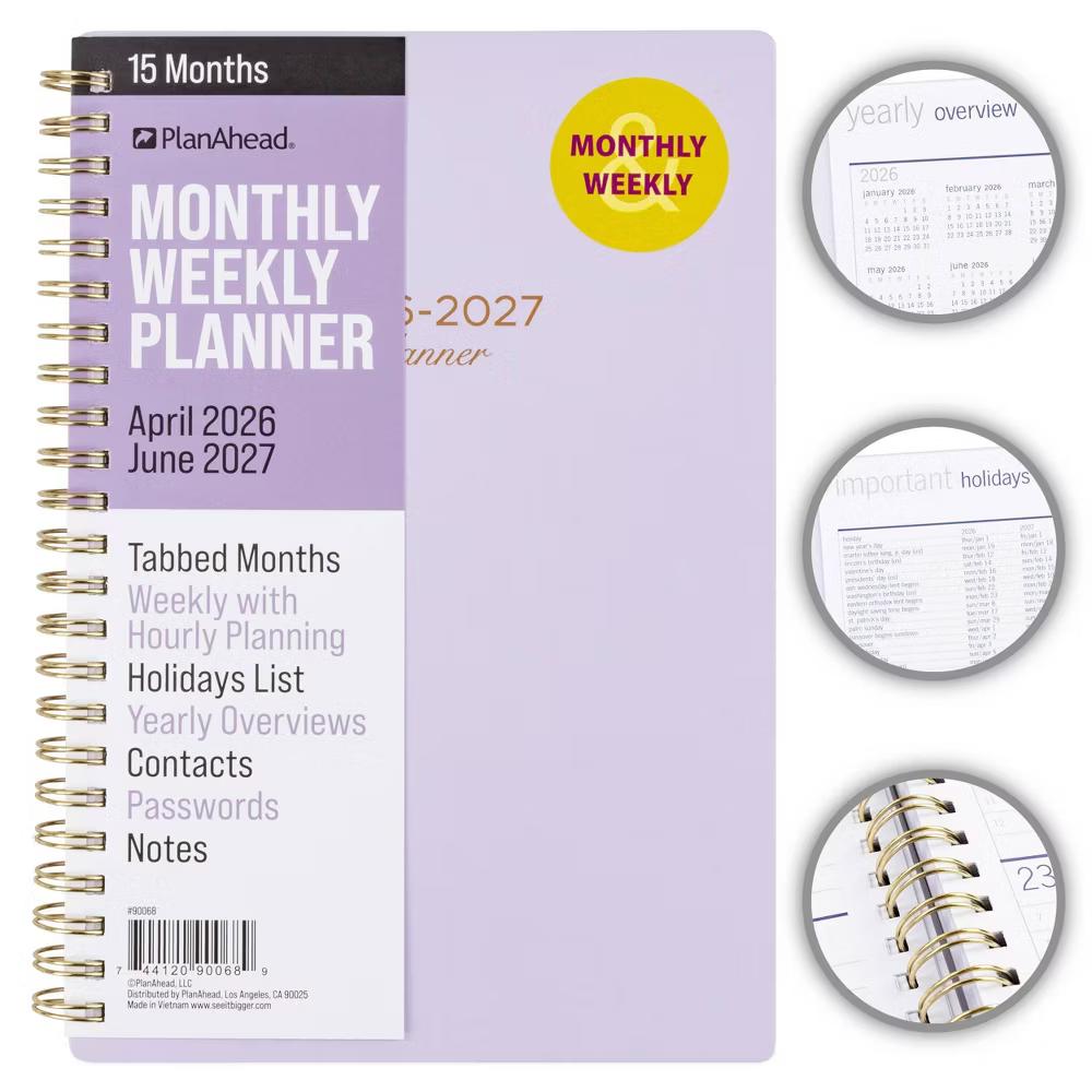 PlanAhead 5.5"x8" April 2026 - June 2027 Monthly/Weekly Planner Purple with Gold Foil Touches - Image 5