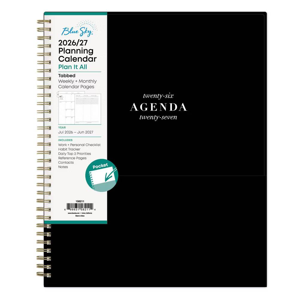 Blue Sky 8.5"x11" 2026-2027 Weekly/Monthly Planner BS Black PP with Double Horizontal Pockets Wirebound - Image 5