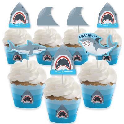 Shark Zone - Cupcake Decor - Jawsome Party or Birthday Party Cupcake Wrappers and Treat Picks Kit - Set of 24