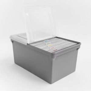 22''x13''x10'' 4pc Split Lid Plastic Storage Bins File Boxes Gray