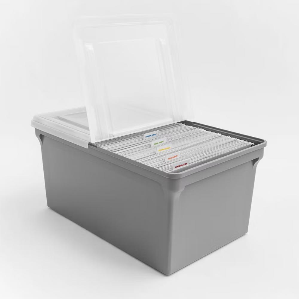 22''x13''x10'' 4pc Split Lid Plastic Storage Bins File Boxes Gray