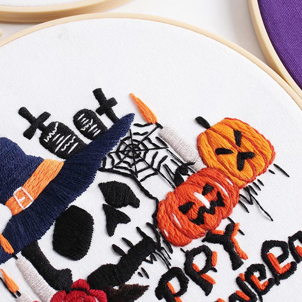 Embroidery Starter Kit for Beginners, Halloween Stamped Cross Stitch Kits, Stitch Learning DIY Kit with Embroidery Patterns for Beginners, Halloween - Image 6