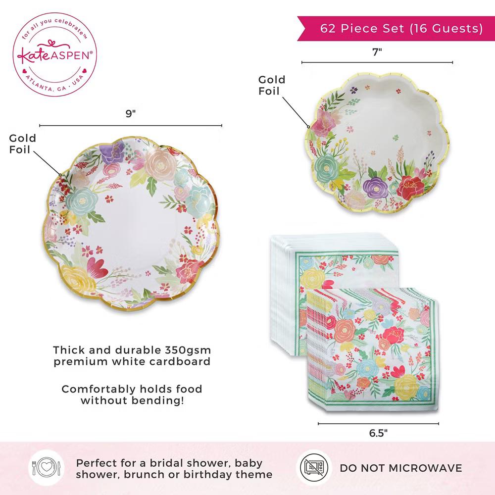 Garden Blooms 62 Piece Party Tableware Set (16 guests) | 00260NA-KIT - Image 6