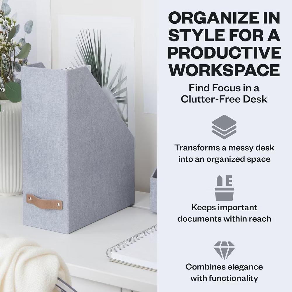 Bigso Estelle Magazine File Holder with Leather Handle – Desk Organizer for Papers and Catalogs, 12.6" 4.5" 9.8" - Image 4