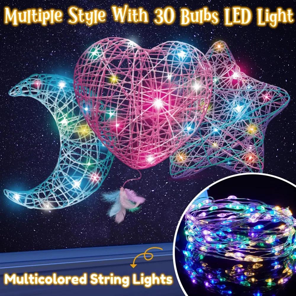 3D String Art Kit for Kids, 3 Pack String Light with 30 Multi-Colored LED Bulbs, DIY Arts & Crafts, Birthday Gift for Girls Age 8 - Image 7