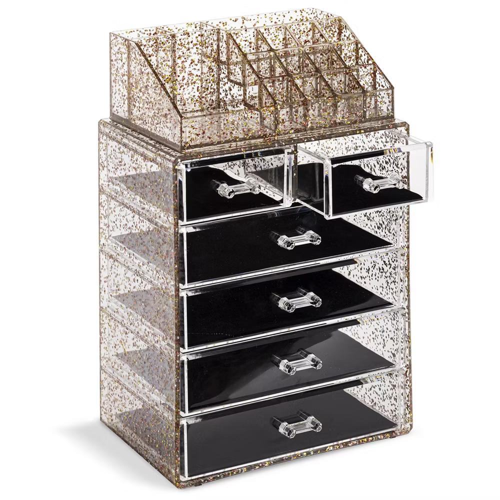 2 Piece Acrylic Makeup and Jewelry Storage Organizer Case (6 Drawers and Lipstick Tray) - Image 24