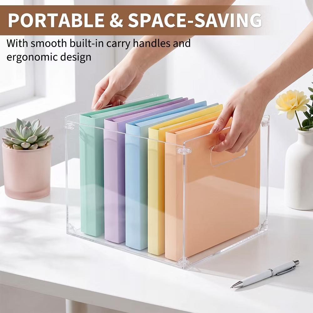 Clear Acrylic Assemble‑Style File Storage Box, Multi‑Purpose Desktop Organizer with Built‑in Carry Handles for Office Home - Image 5