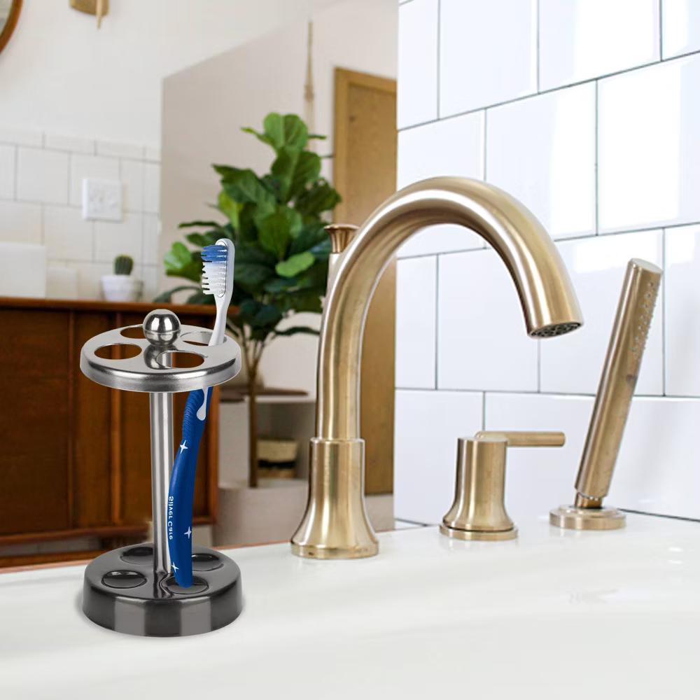Triune Tone Metal Toothbrush Holder - Elegant Bathroom Accessory, Stainless Steel Design