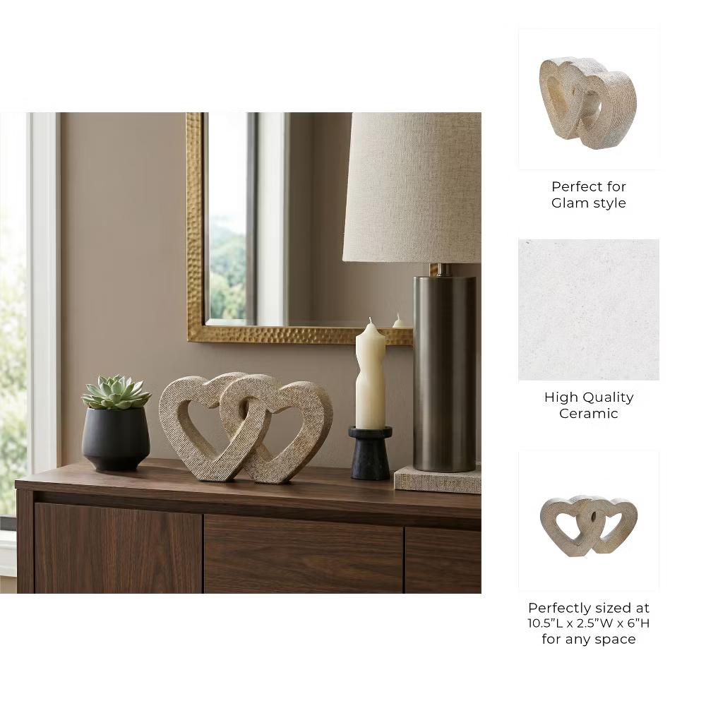 Interlocking Heart Sculpture for Home Decor - Ceramic Heart Ornament for Living Room, Bedroom, Bathroom or Office - 6", Gold & Metallic - Image 10