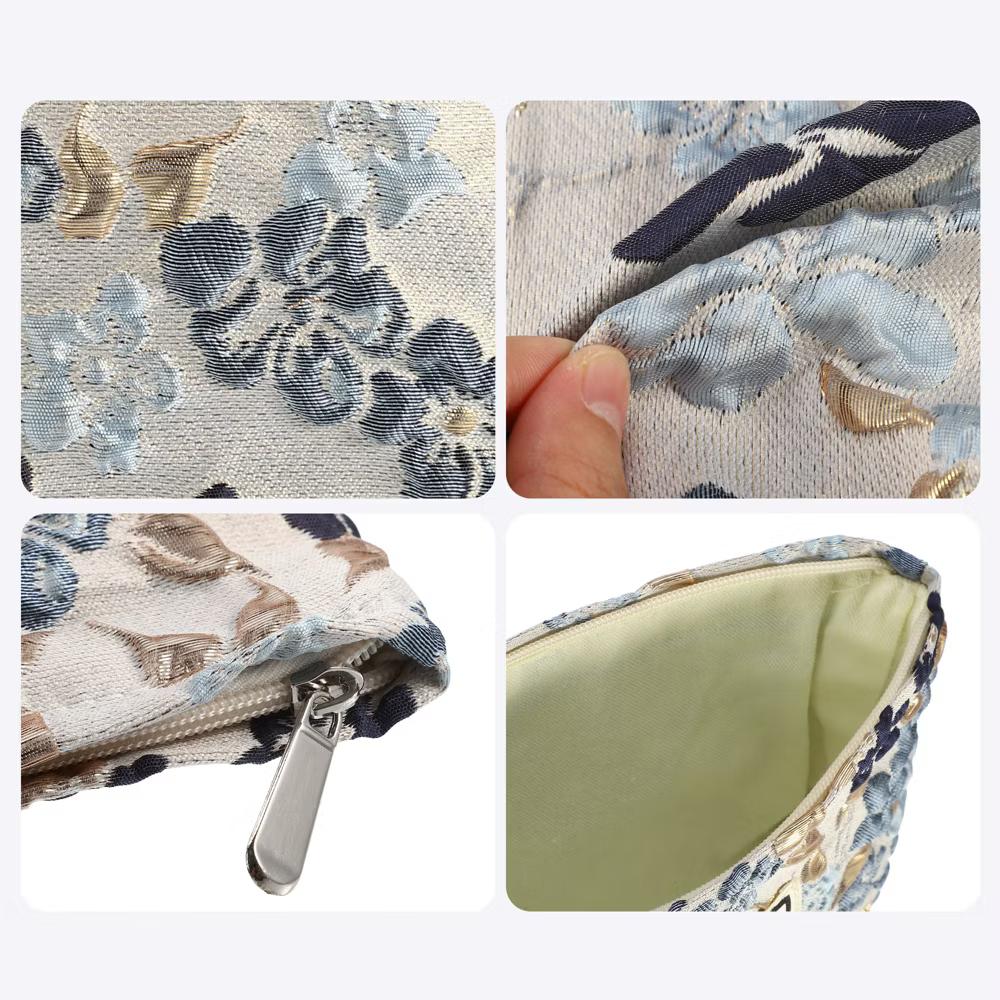 Travel Zipper Floral Makeup Bags and Organizers Gray Blue - Image 5