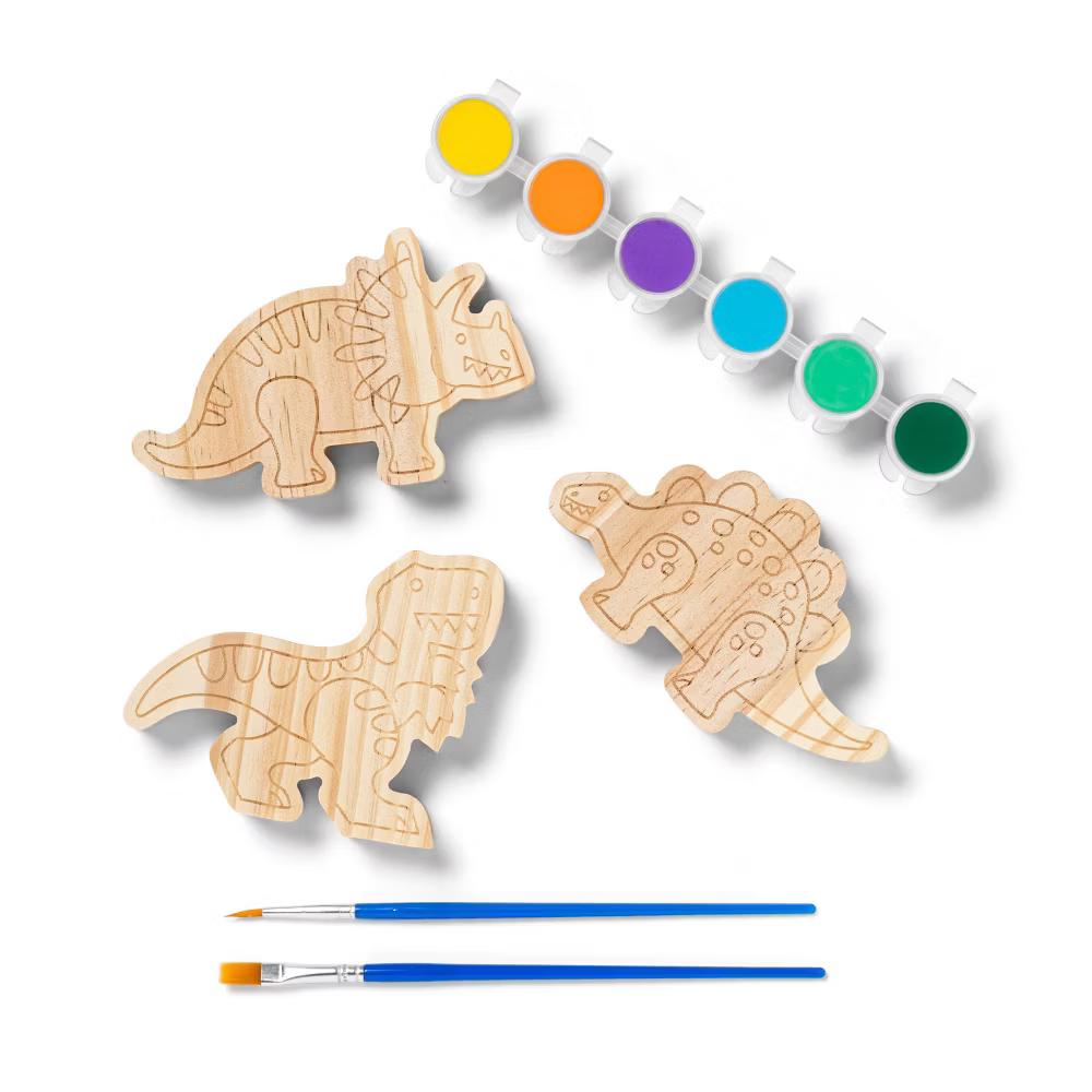 3pk Paint-Your-Own Wood Dinosaur Set - Non-Toxic Craft Kit with Acrylic Paints & Brushes for Kids 3 - Image 4
