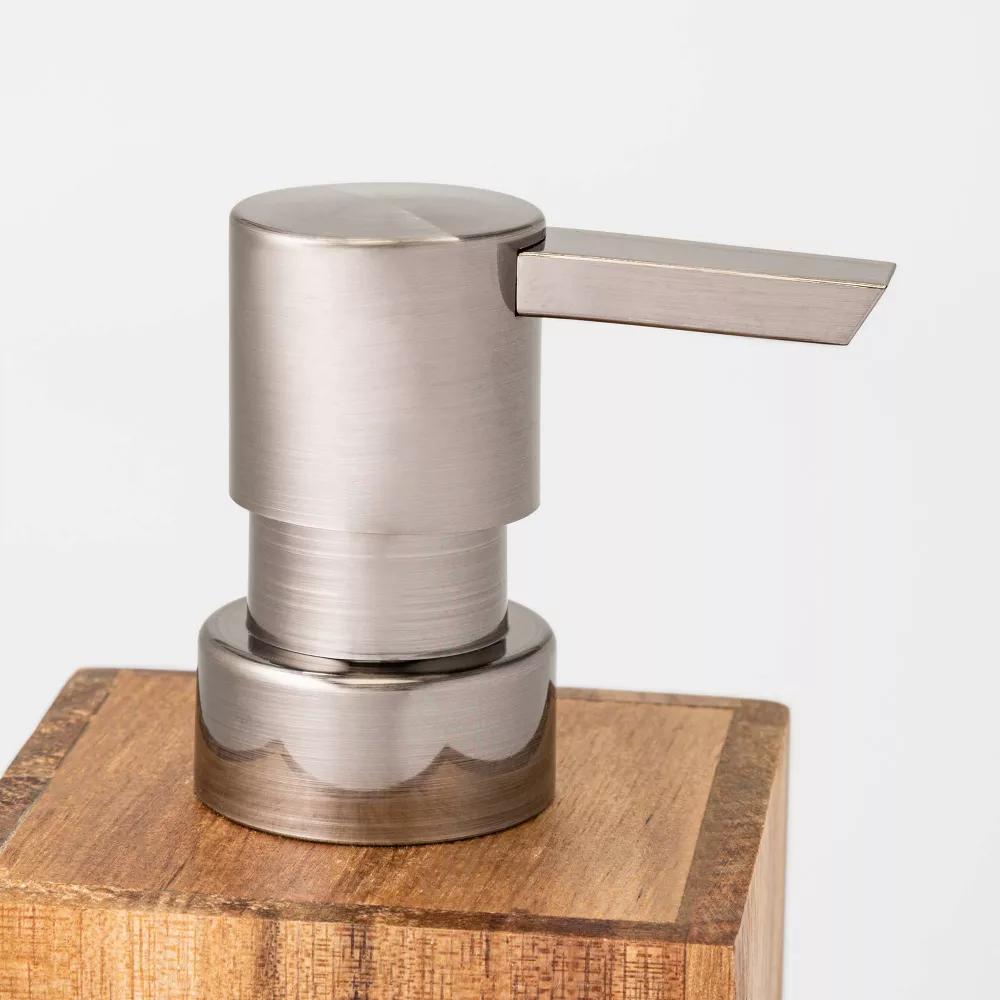 Medium Acacia Soap Pump Natural - Wooden Bathroom Dispenser, Spot Clean, 270ml Capacity - Image 4