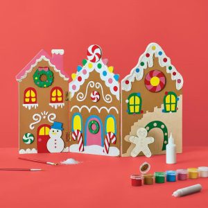 Christmas Craft Wooden Foldable Gingerbread Village Painting Activity Kit