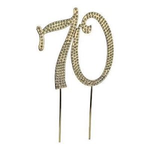 Rhinestone Gold-Colored Number-70 Cake Topper 4 Inch
