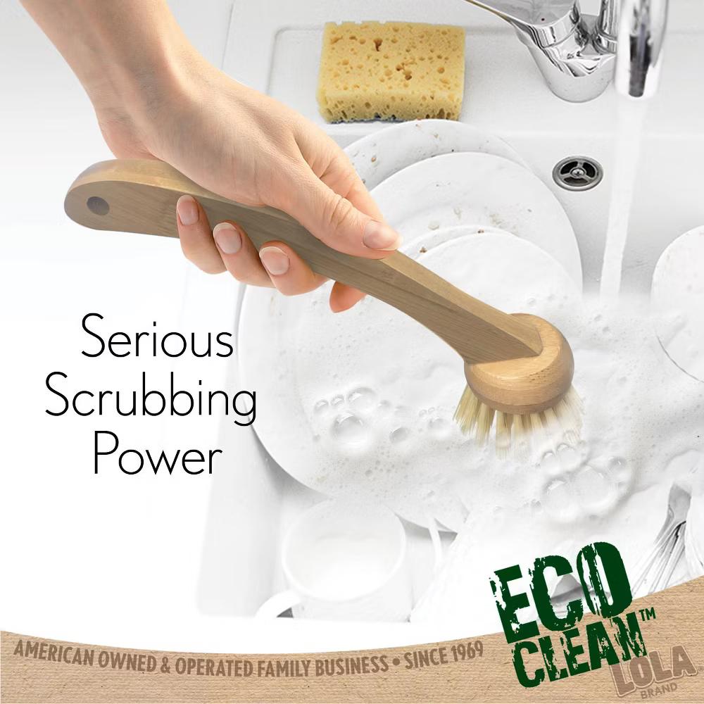 Eco Clean Bamboo Dish Brush, 6 Pack, Multi Purpose, Sustainable Ergonomic Renewable Bamboo Handle, Fibers are Recycled Soda/Water Bottles - Image 6