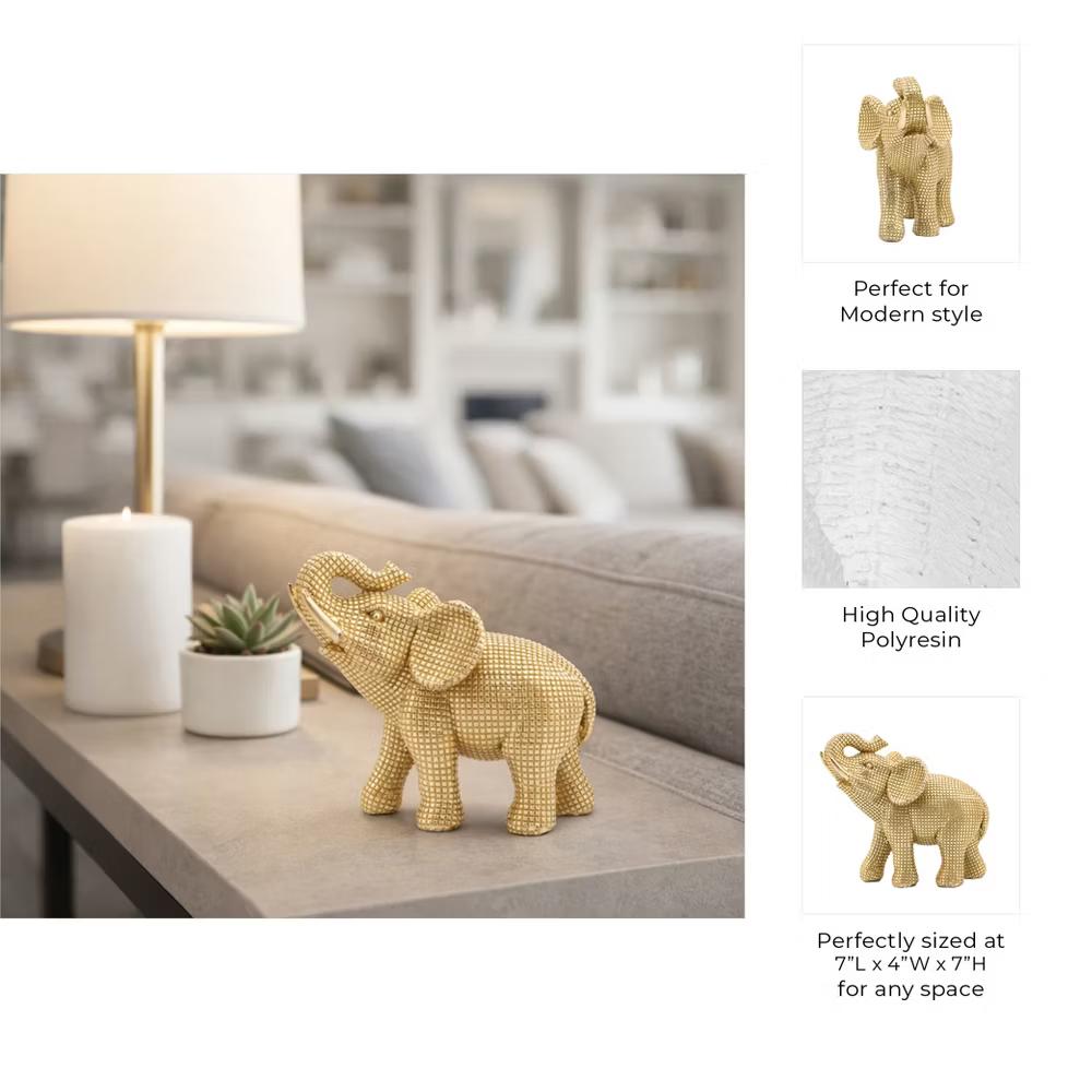 Sagebrook Home 7" Elephant Sculpture - Decorative Polyresin Elephant Statue For Home Decor - Table Accent, Desktop Figurine - Image 24