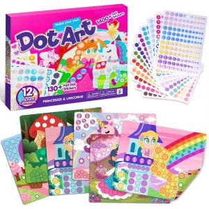 Unicorns Princess Dot Art Paper Craft Kit for Girls Age 3-8 No Mess DIY Stickers Kids School Arts Supplies Christmas Gifts Birthday Party favors