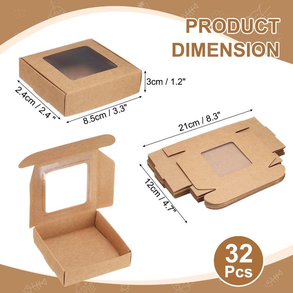 Paper Party Favor Treats Candy Cookie Packaging with Clear Window Kraft Soap Boxes 32 Pcs - Image 16