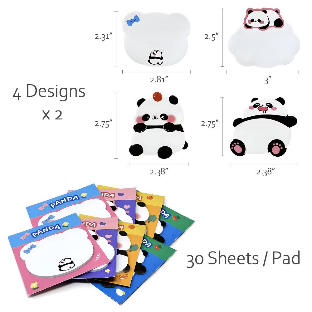 Cute Panda Sticky Notes, Adhesive Memo Notepads for Home, Office, Work (Set of 8) - Image 2