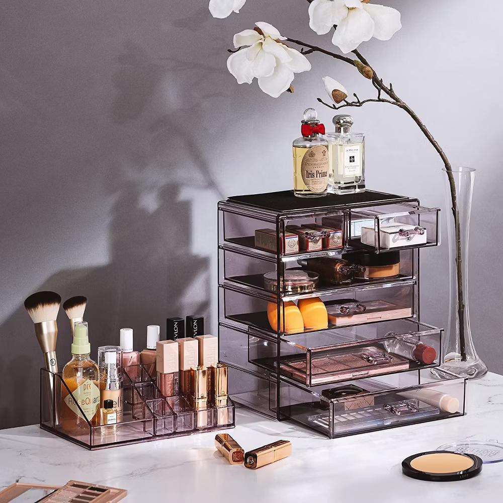 2 Piece Acrylic Makeup and Jewelry Storage Organizer Case (6 Drawers and Lipstick Tray) - Image 42