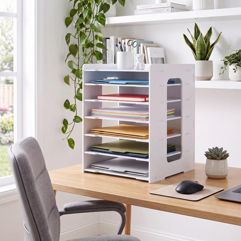 Multi-Layer Desktop File Organizer, Adjustable A4 Paper Storage Rack, Waterproof PVC Wood Plastic Board, Office Desk Folder Holder - Image 23