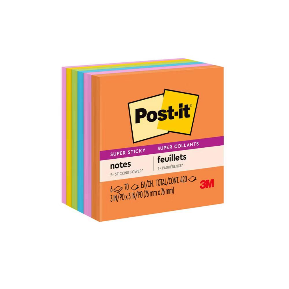 Super Sticky Notes 3" 3" Energy Boost Collection: 6 Multicolor Pads, 70 Sheets Each, Art & Design Theme - Image 10