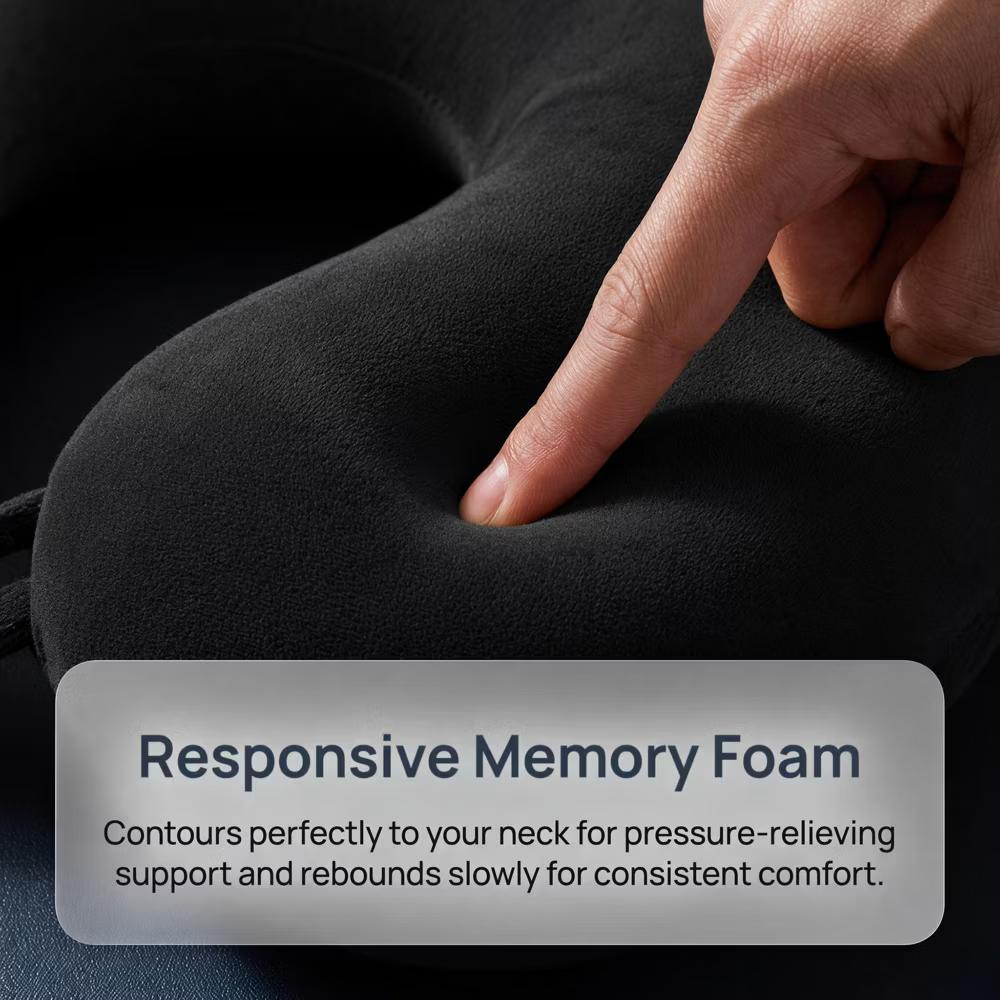U‑Shape Memory Foam Travel Pillow with Snap Closure for Travel and Office 1Pc