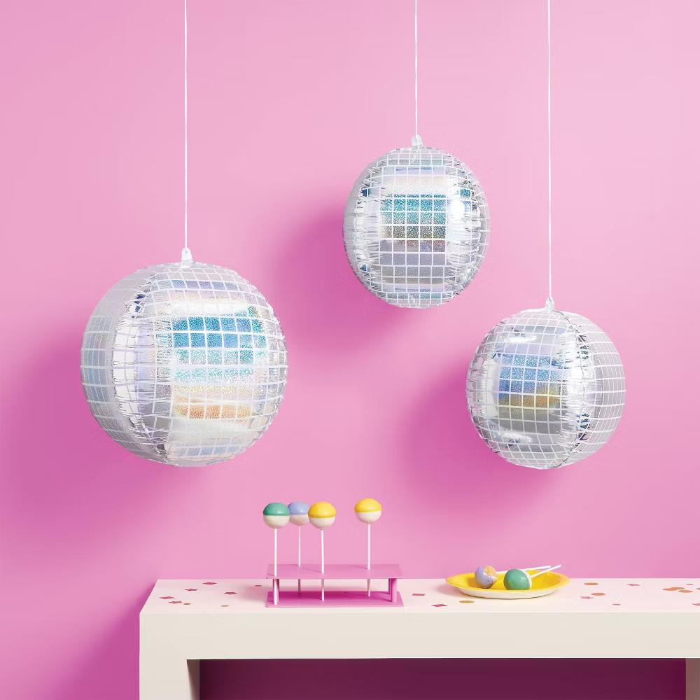 3ct Disco Ball Shaped Foil Balloons